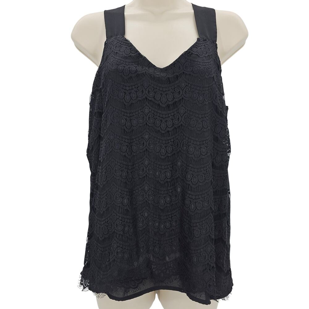 New York & Company Womans size S Lace Overlay Lined Front Tank Top Blouse Black